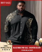 Men's Large Size Retro Pattern Lapel Casual Long Sleeve Shirt